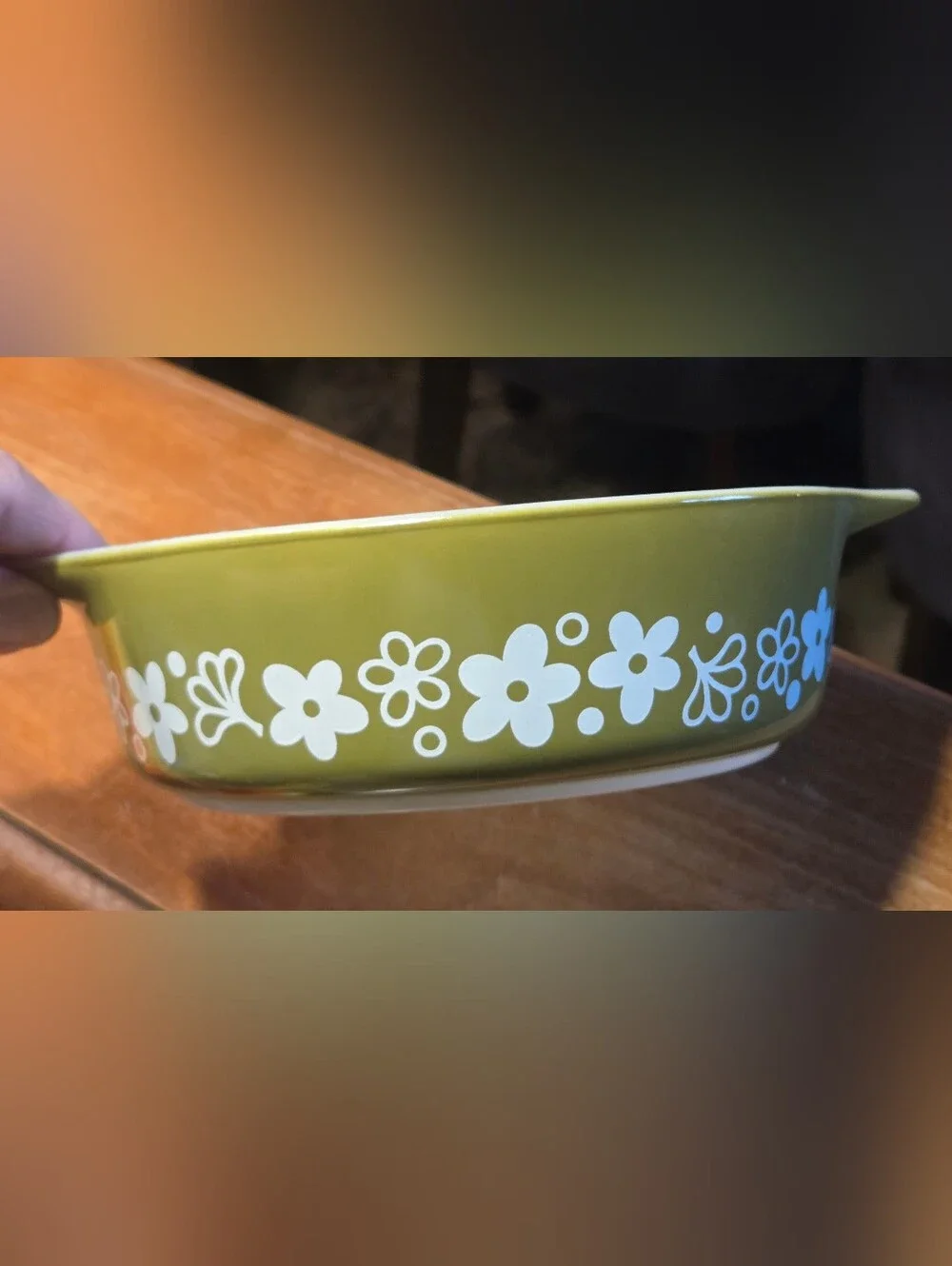 SUPER CUTE Pyrex Spring Blossom Green White Crazy Daisy Casserole 471-B, 1 Pint